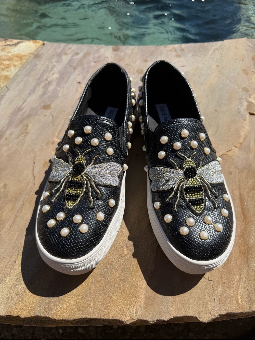 Steve Madden Black Pearl Bee Embroidered Slip-On Sneakers - Picture 2 of 8